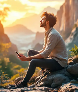 jeune homme serein en pleine nature